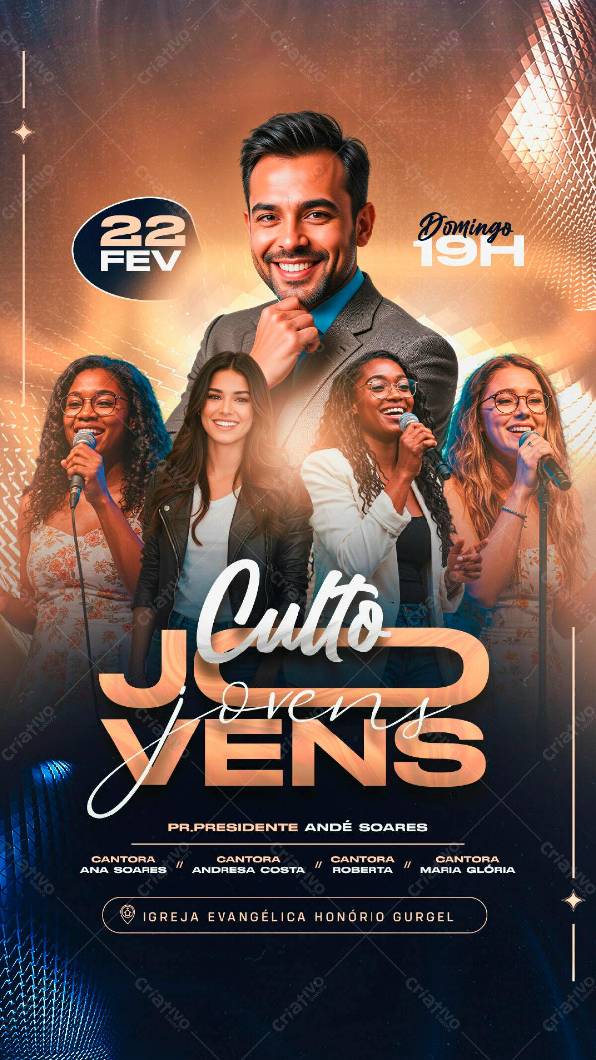 Flyer para Culto Jovem 22 de Fevereiro PSD Editável