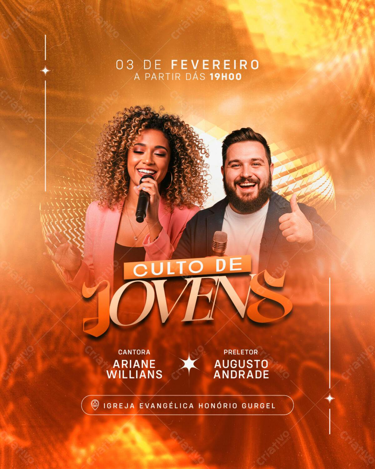 Flyer Culto de Jovens 03 de Fevereiro PSD Editável