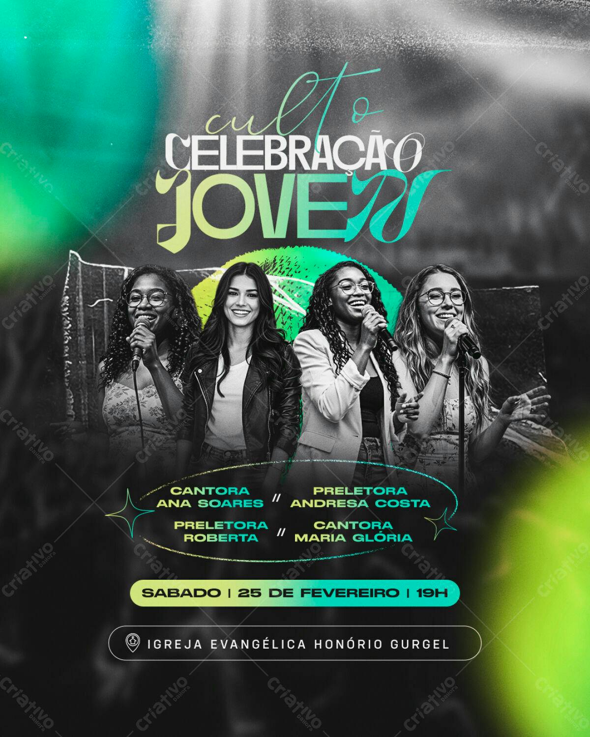 Flyer para Culto de Celebração Jovem PSD Editável
