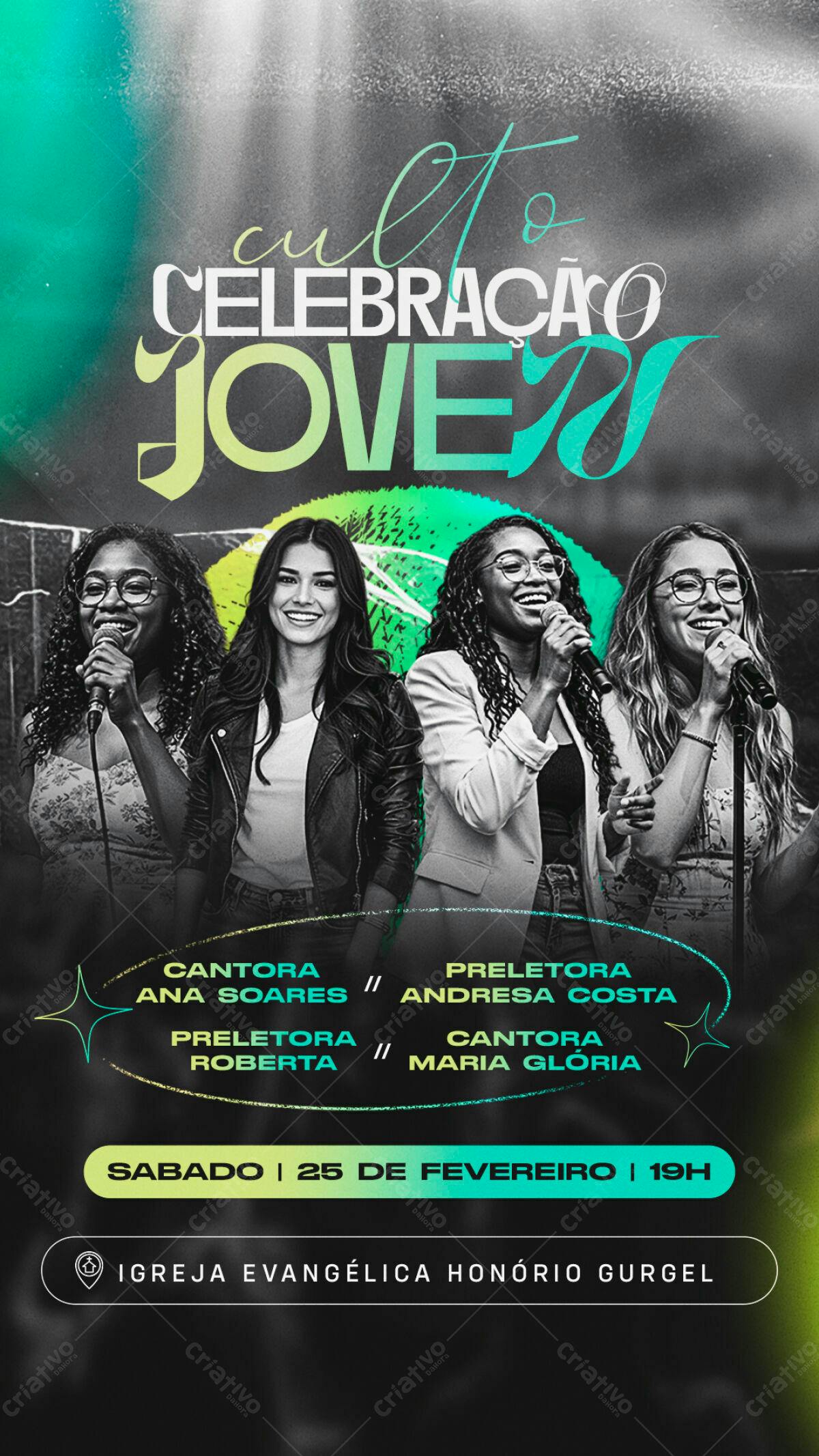 Flyer para Culto de Celebração Jovem PSD Editável