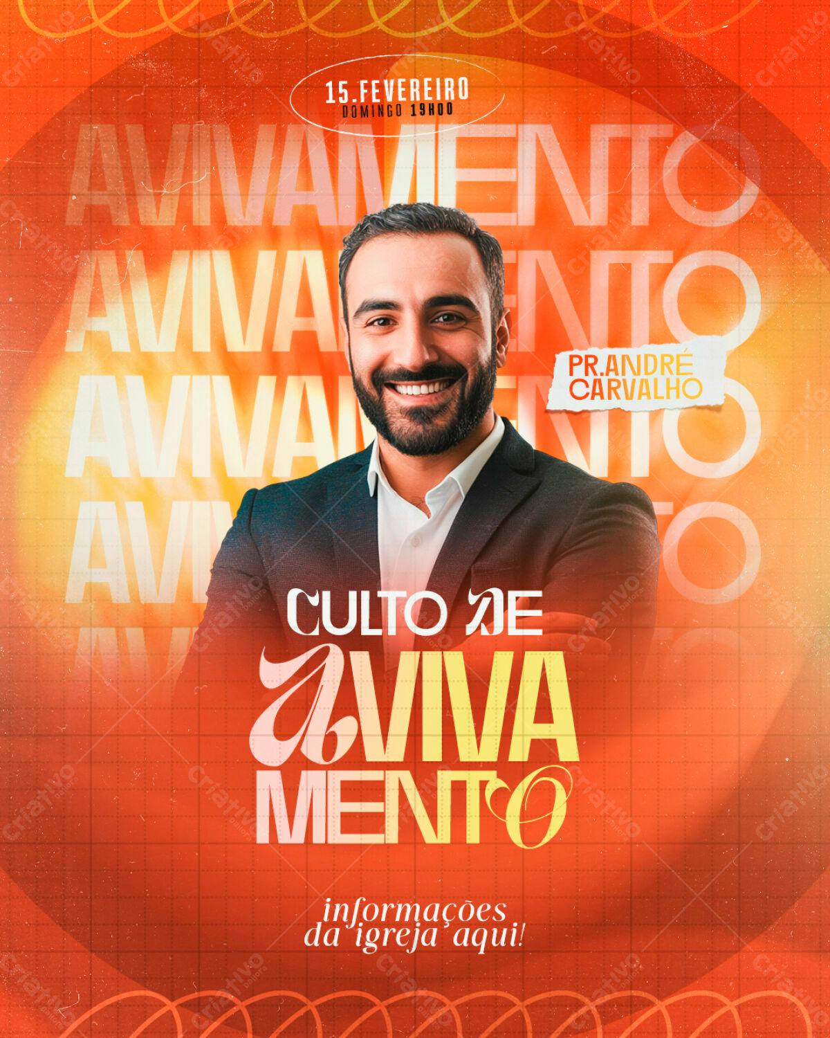 Flyer para Culto de Avivamento 15 de Fevereiro PSD Editável