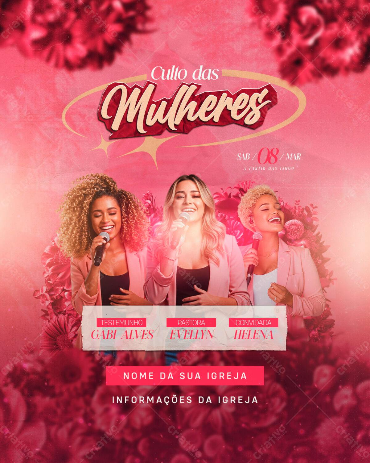 Flyer Culto das Mulheres 08/Mar PSD Editável