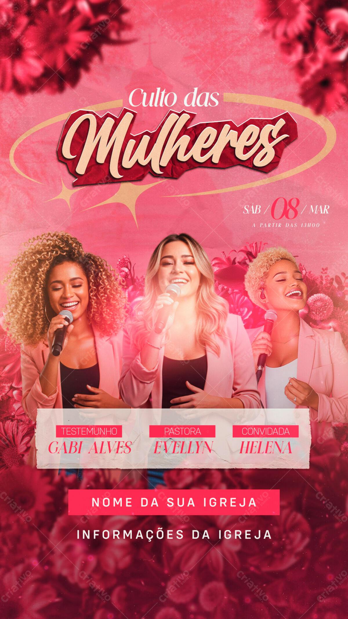 Flyer Culto das Mulheres 08 Março PSD Editável