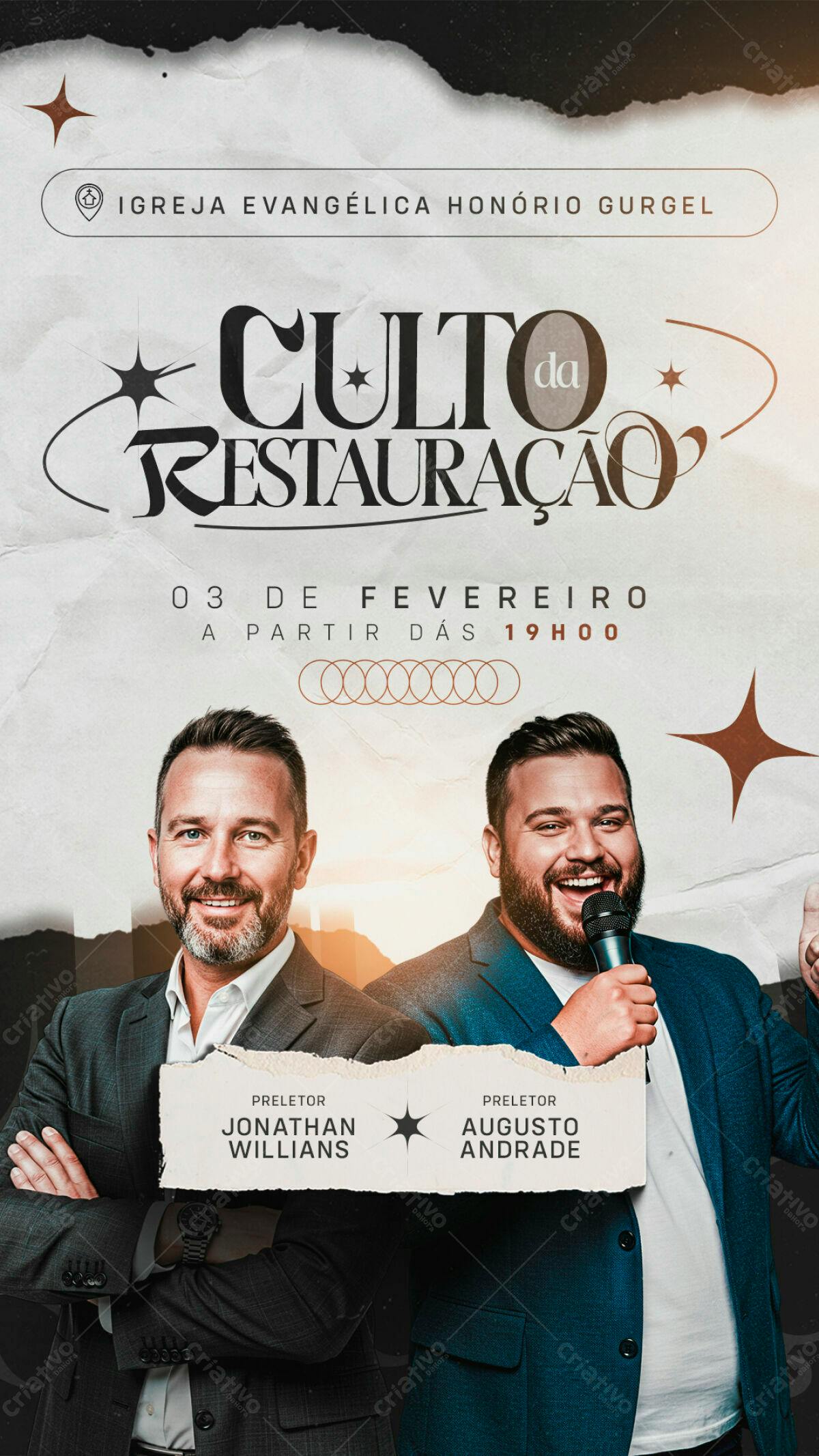 Flyer para Culto de Restauração PSD Editável