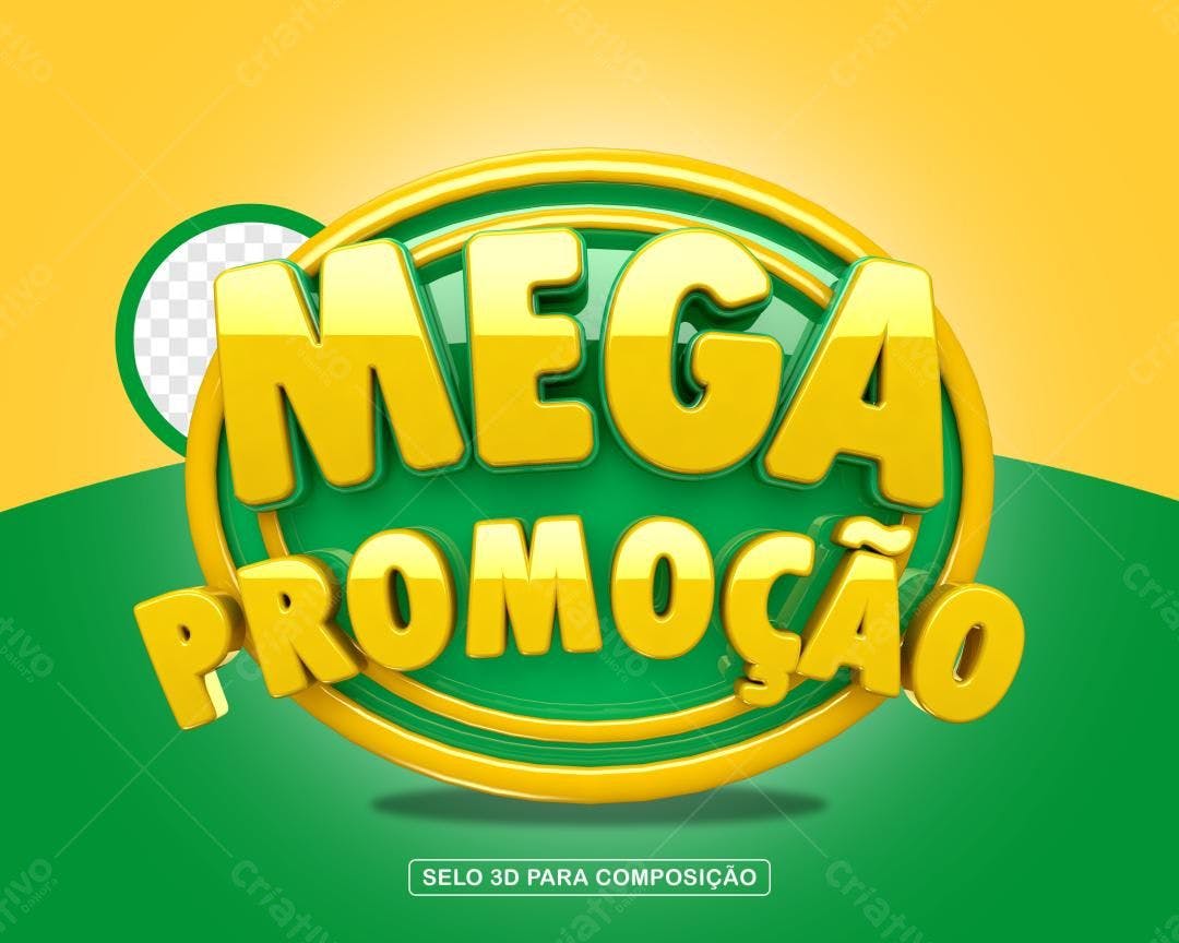 Selo 3D promocional amarelo e verde brilhante