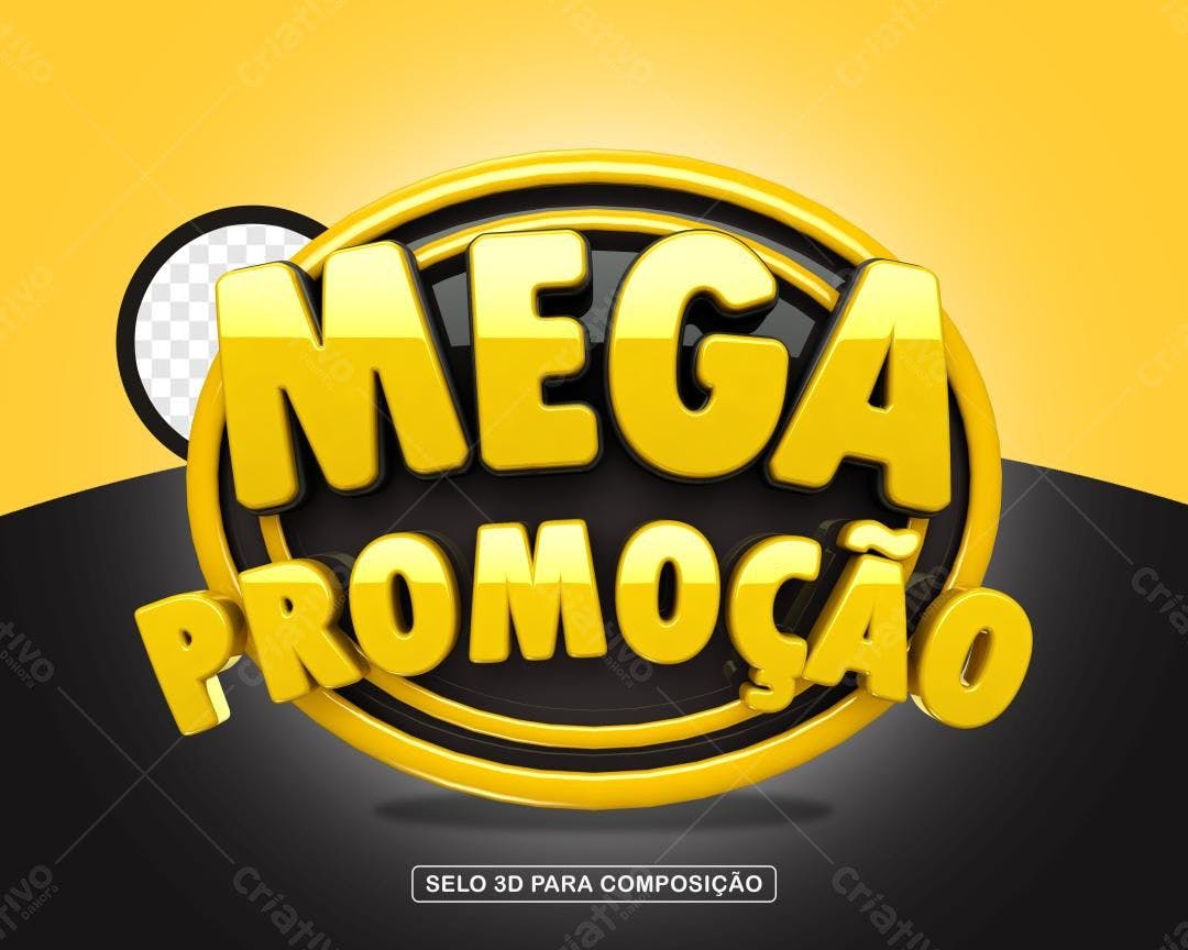 Selo 3D promocional amarelo e preto brilhante