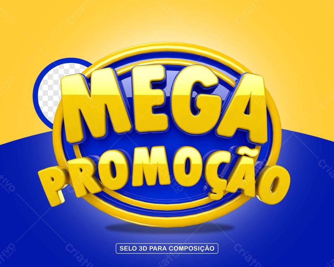 Selo 3D promocional amarelo e azul brilhante