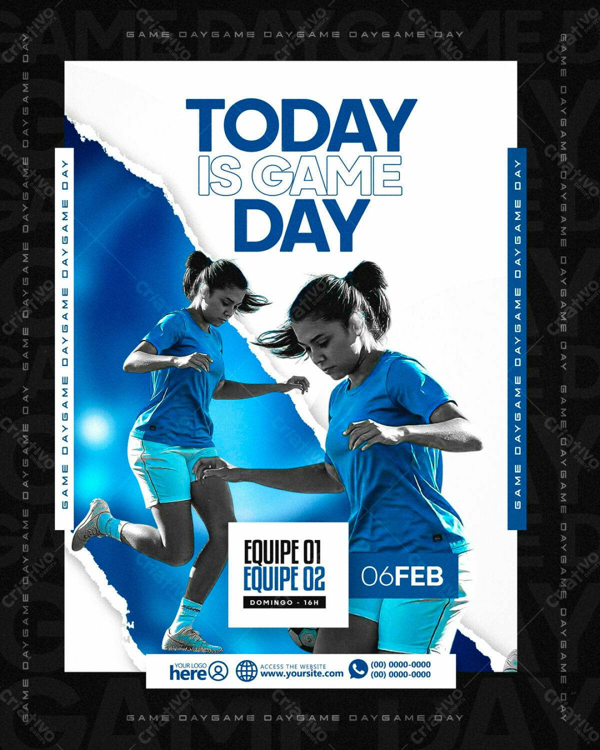 Flyer Jogo de Futebol Feminino PSD Editável