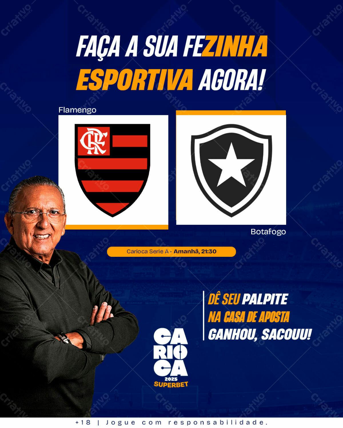 Post de Aposta Esportiva Flamengo x Botafogo PSD Editável