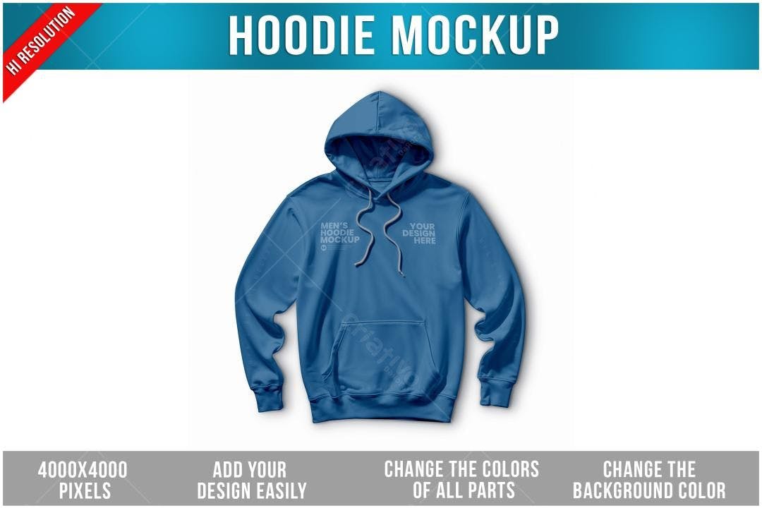 Mockup Camiseta Hoodie Azul-Marinho: Modelo Masculino Realista