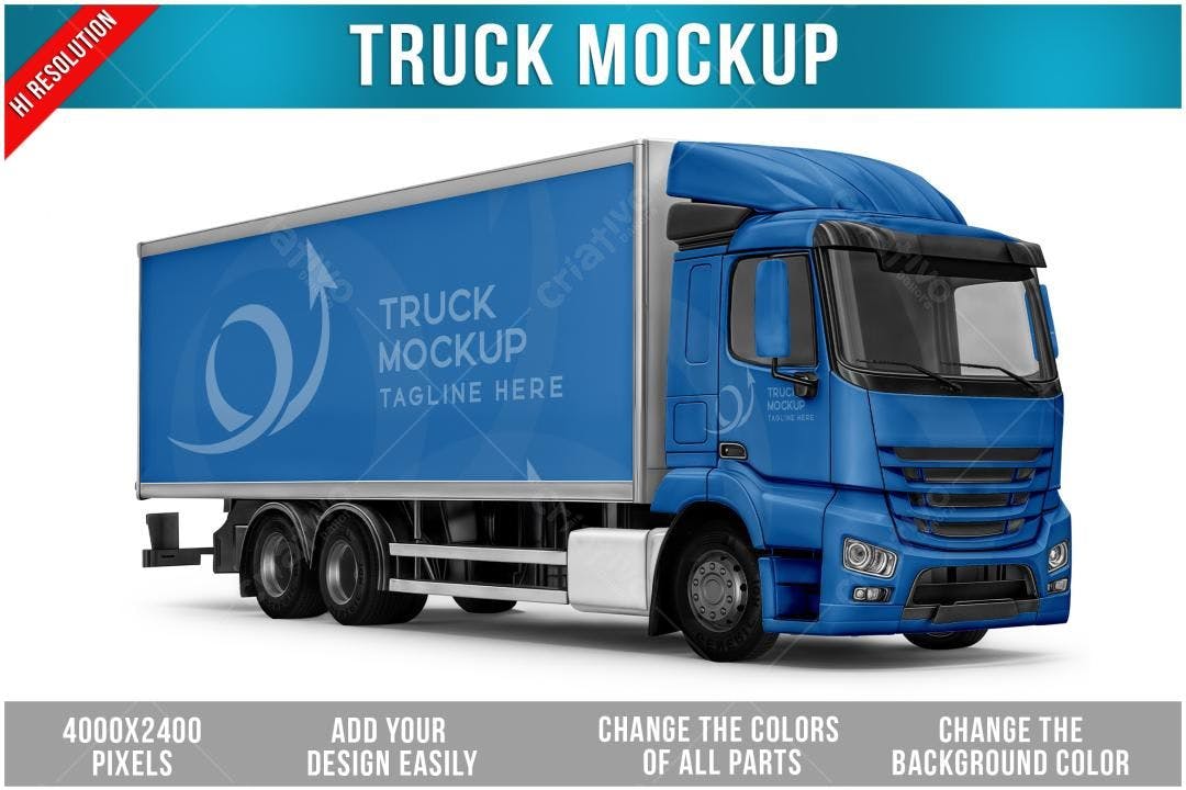 Mockup de Caminhão Azul para Design de Logotipo