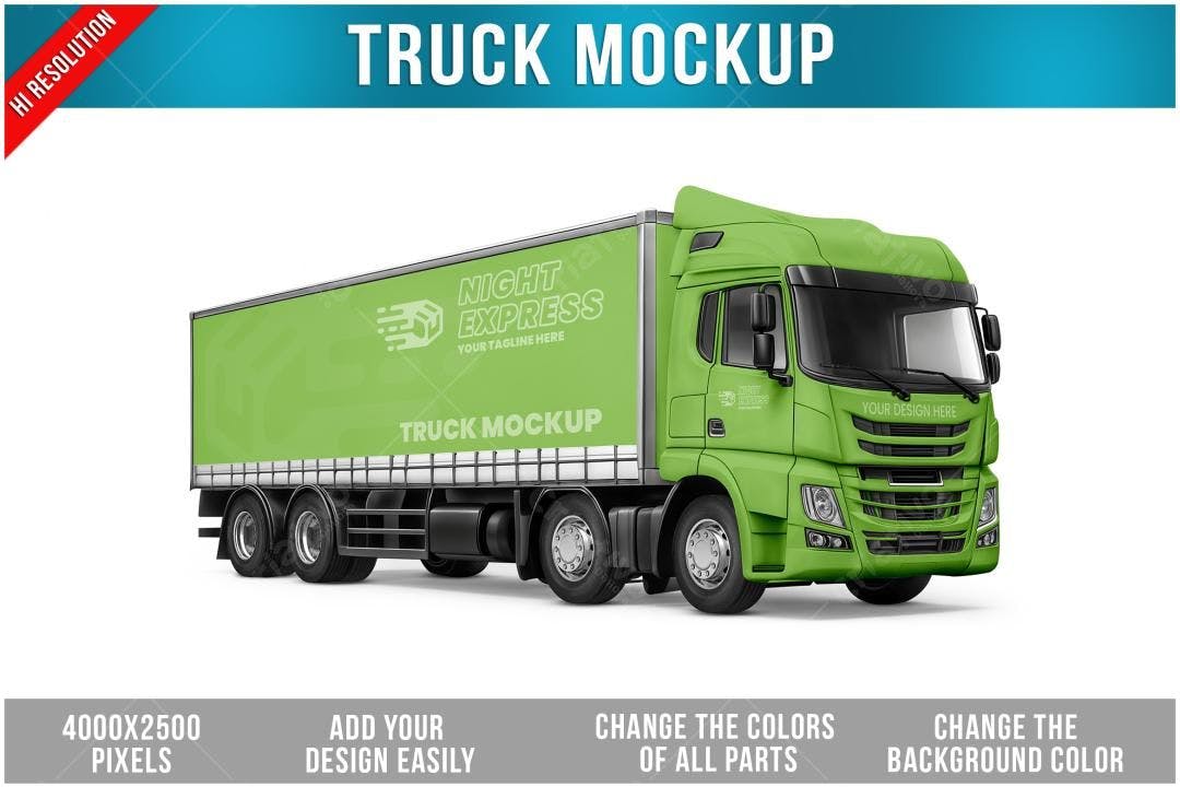 Mockup Caminhão Verde - Modelo Realista para Logística