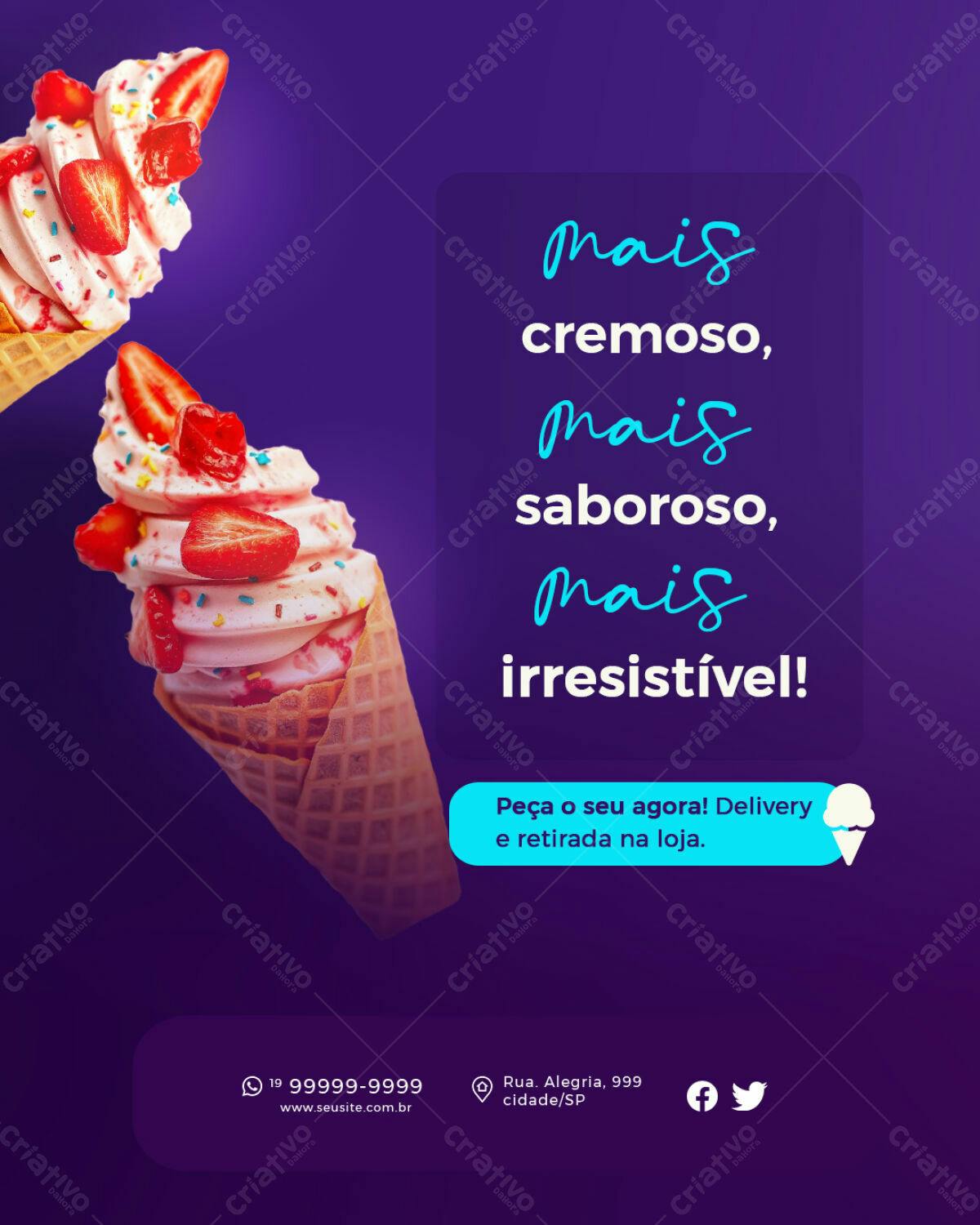 Flyer Sorveteria com Morango PSD Editável