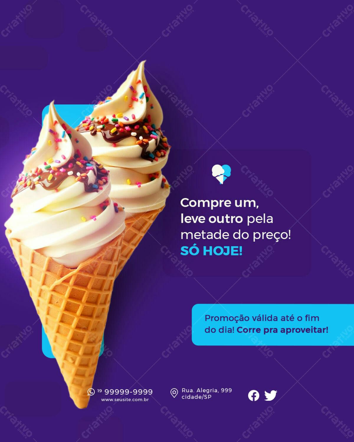 Post para Sorveteria - Promoção Compre 1 Leve 1 PSD Editável