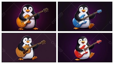 Pinguim tocando guitarra cores vibrantes