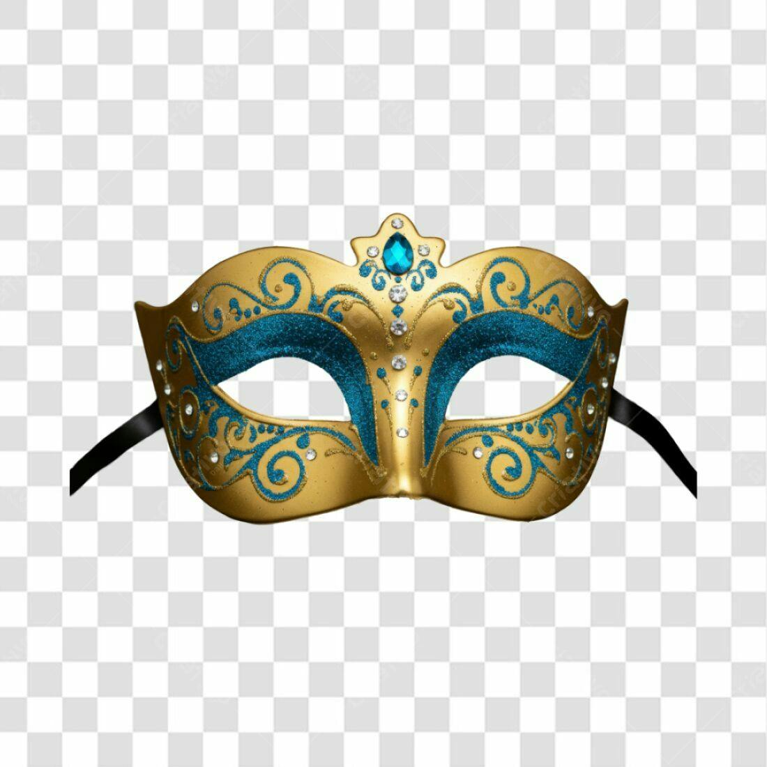 Máscara Carnaval Dourada e Azul PNG com fundo transparente