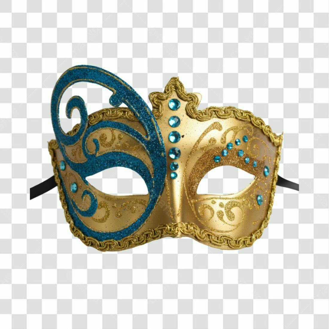 Máscara Carnaval Dourada e Azul PNG com fundo transparente