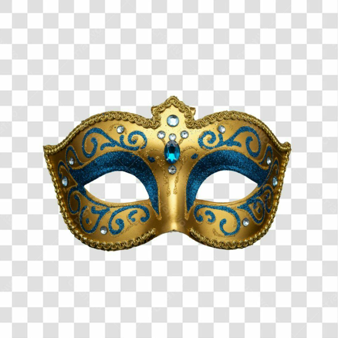 Máscara Carnaval Dourada e Azul PNG com fundo transparente
