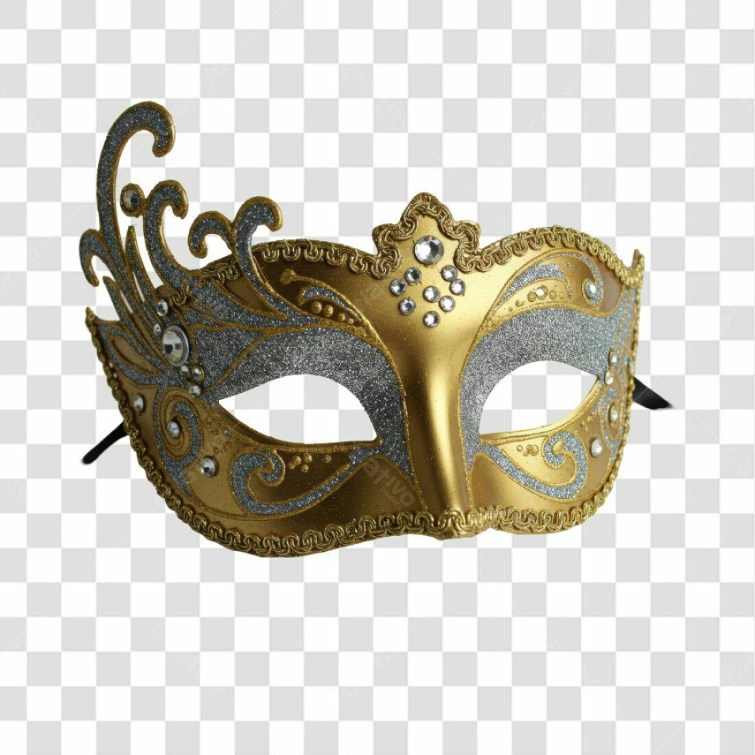 Máscara Carnaval Ouro e Prata PNG com fundo transparente