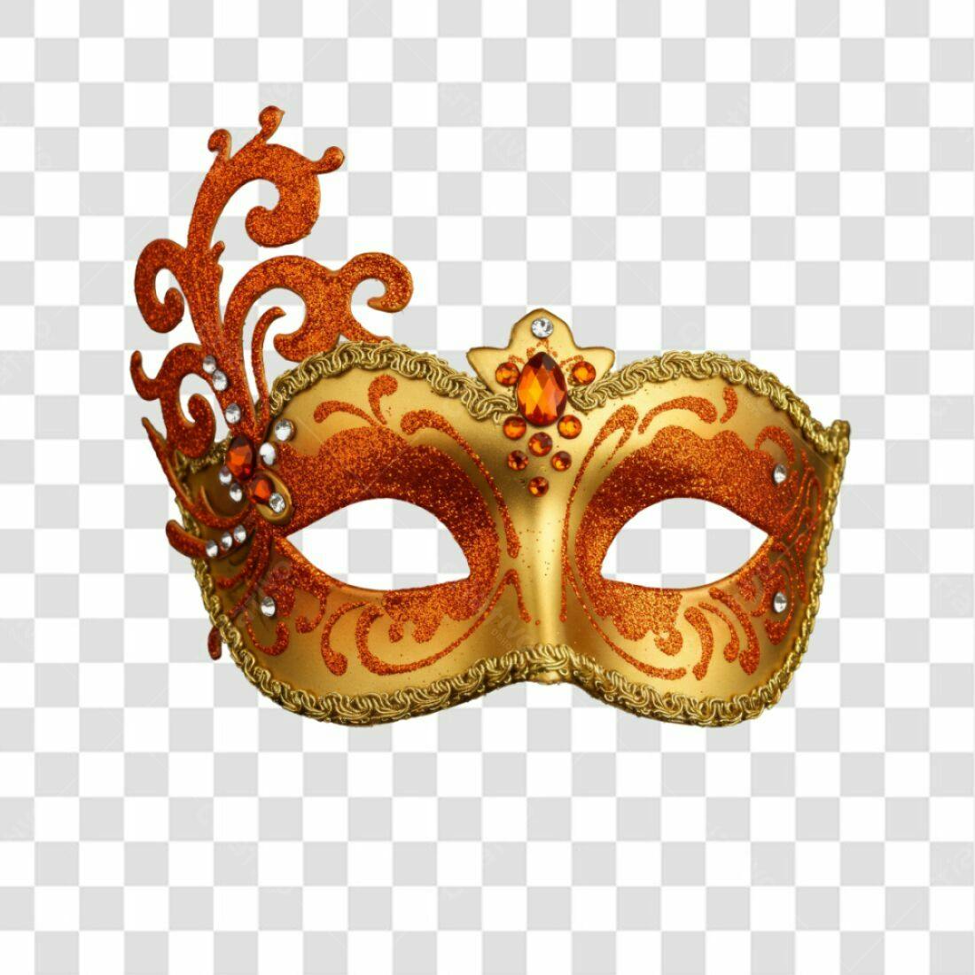 Máscara Carnaval Dourada e Laranja PNG com fundo transparente