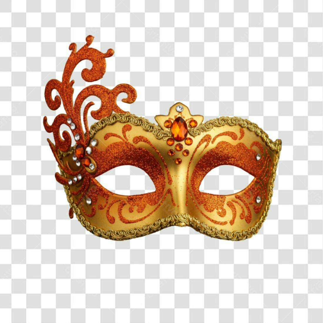 Máscara Carnaval Ouro e Laranja PNG com fundo transparente