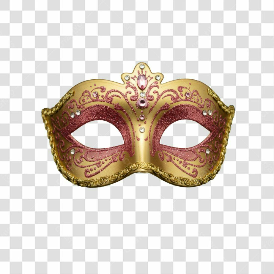 Máscara Carnaval Dourada e Rosa PNG com fundo transparente