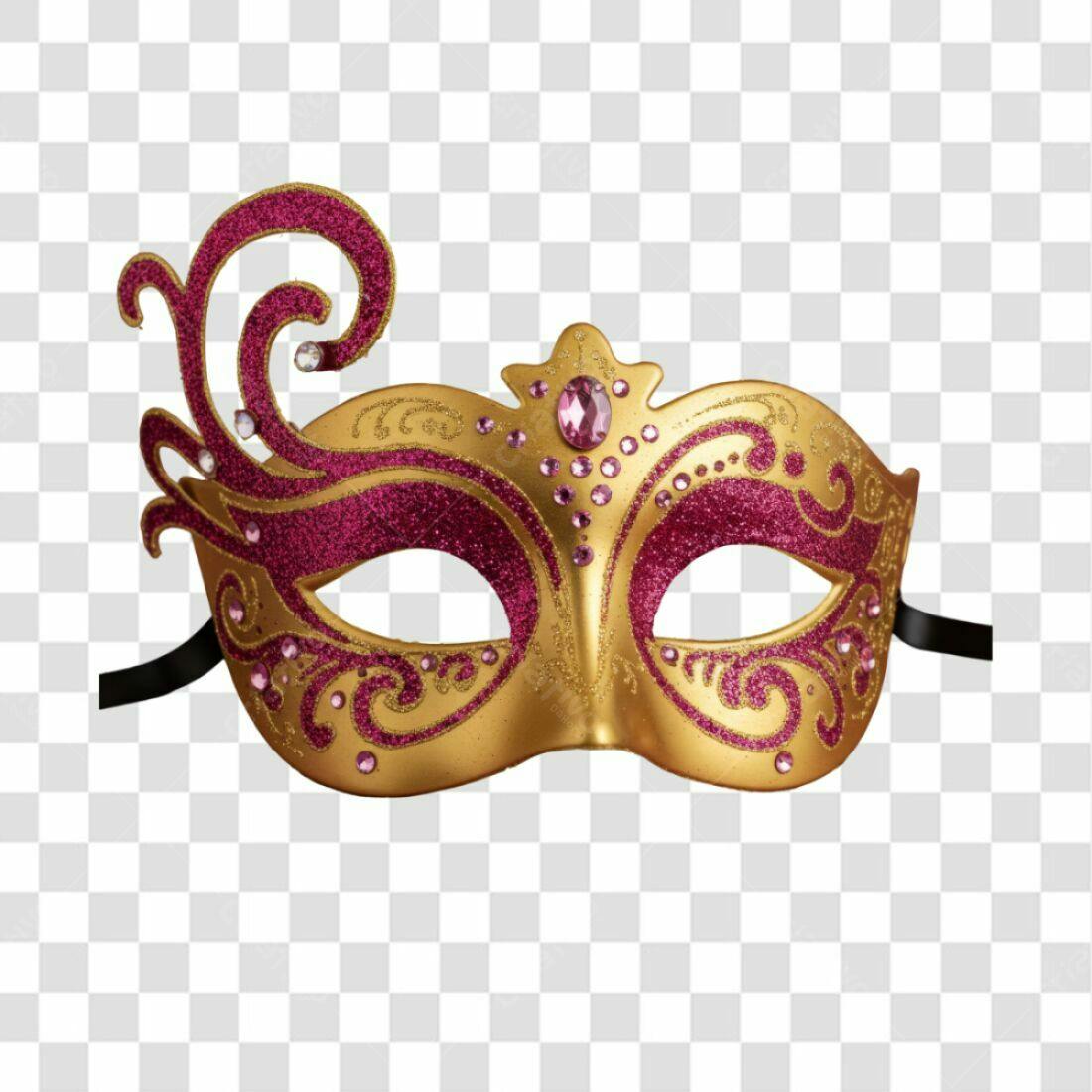 Máscara Carnaval Dourada e Rosa PNG com fundo transparente