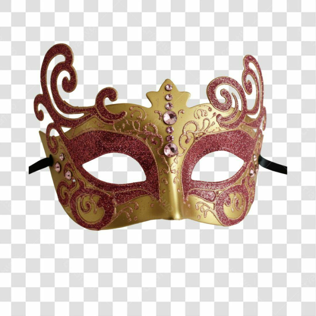Máscara Carnaval Dourada e Rosa PNG com fundo transparente