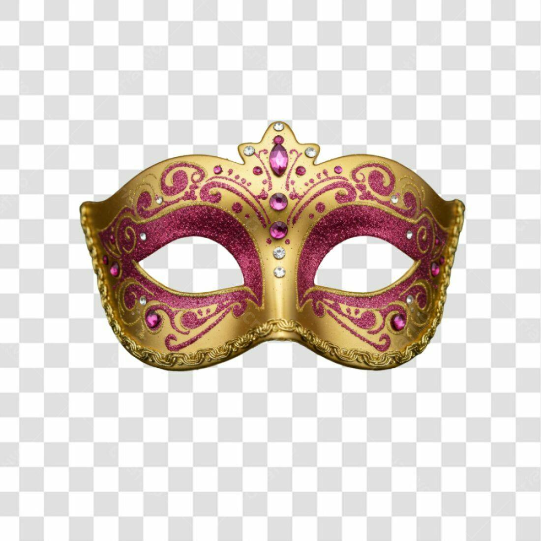 Máscara Carnaval Ouro e Rosa PNG com fundo transparente