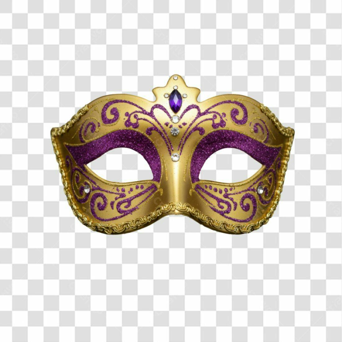 Máscara Carnaval Ouro e Roxo PNG com fundo transparente