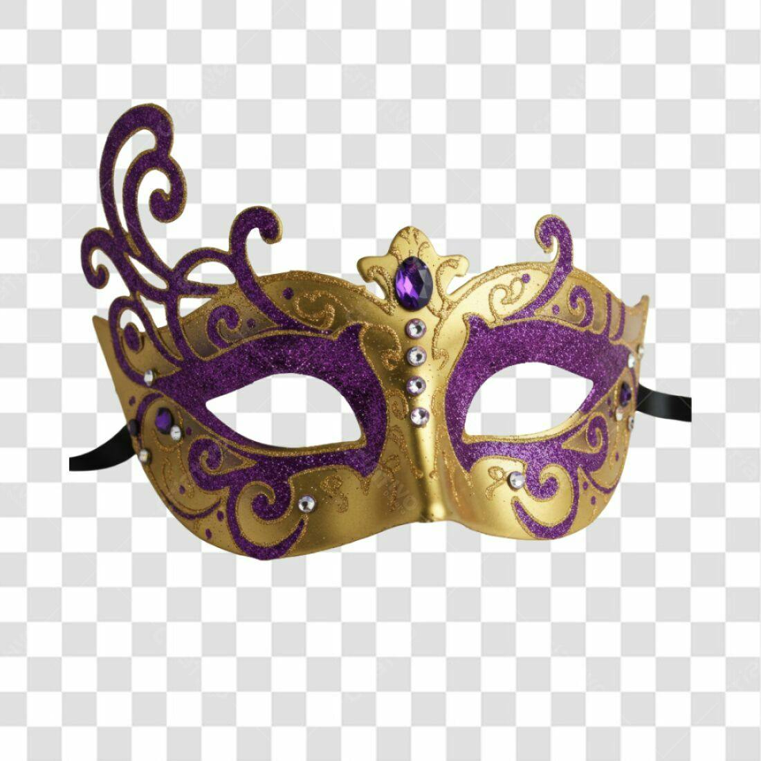 Máscara Carnaval Ouro e Roxo PNG com fundo transparente