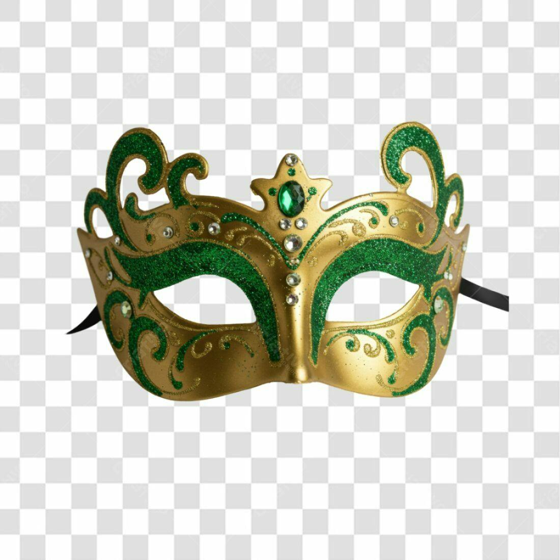 Máscara Carnaval Ouro e Verde PNG com fundo transparente