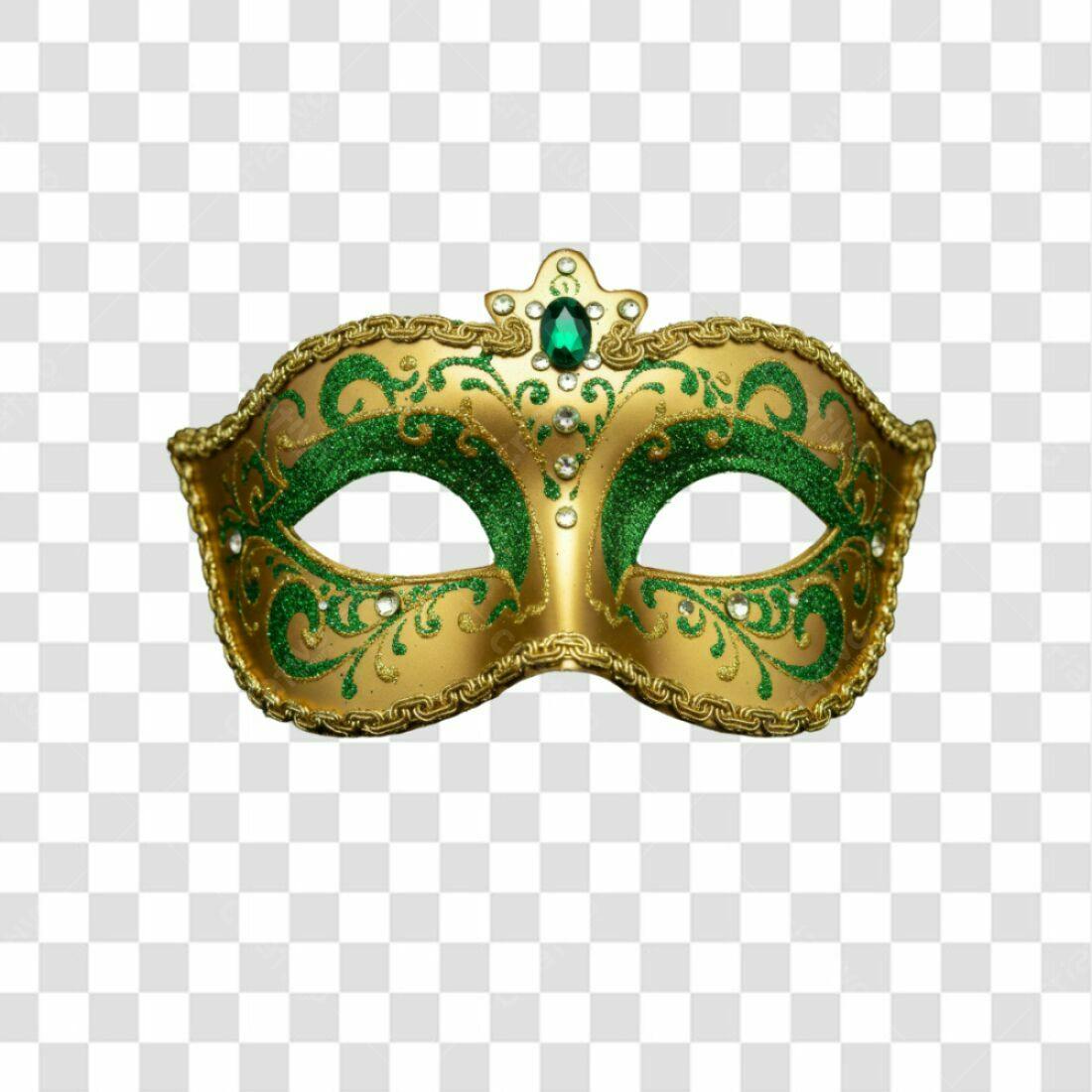 Máscara Carnaval Dourada e Verde PNG com fundo transparente