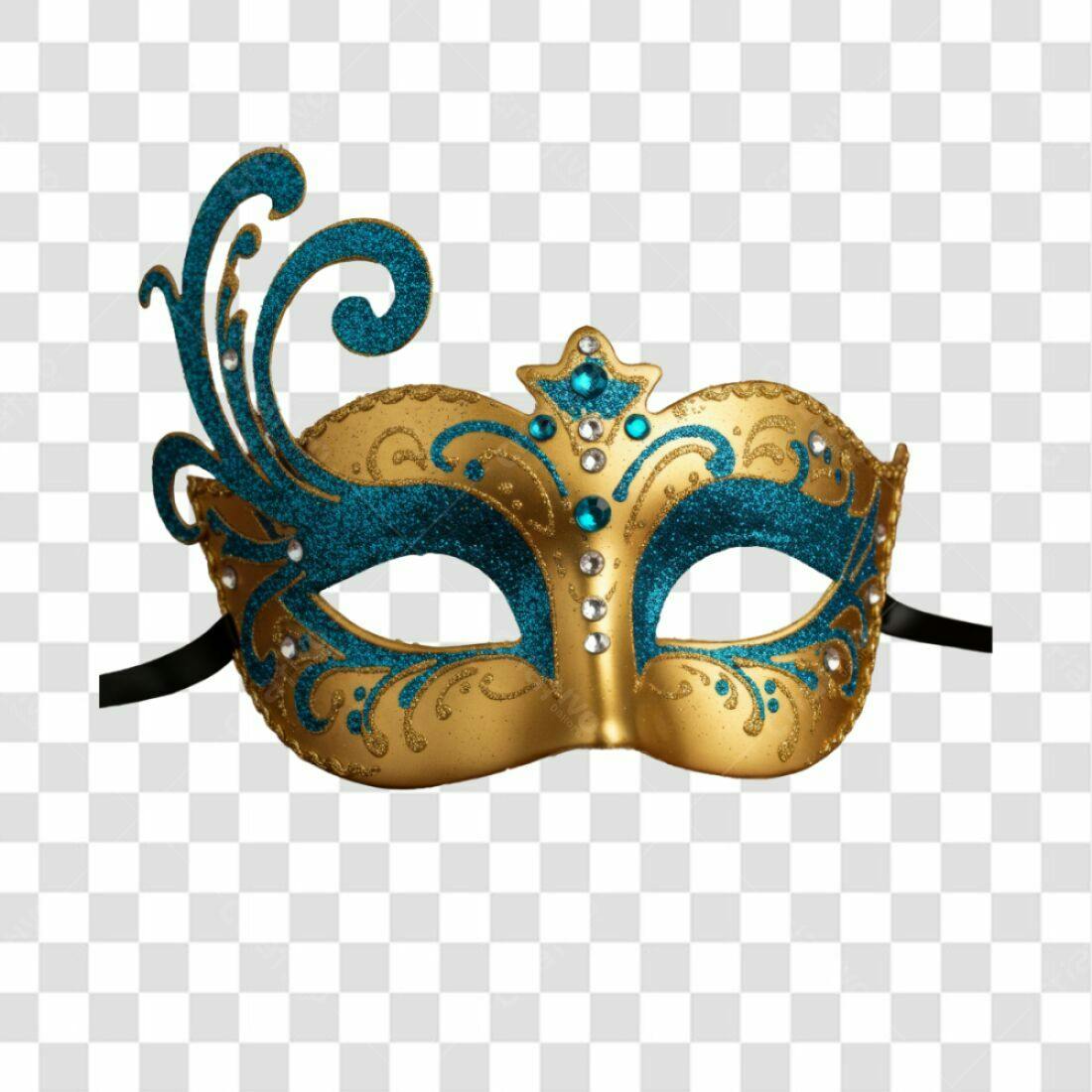 Máscara Carnaval Dourada e Azul PNG com fundo transparente