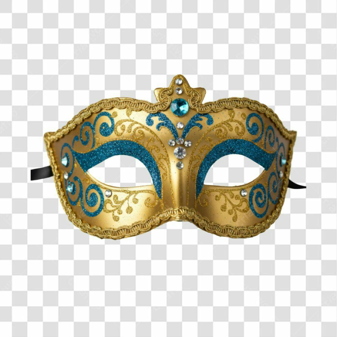 Máscara Carnaval Dourada e Azul PNG com fundo transparente