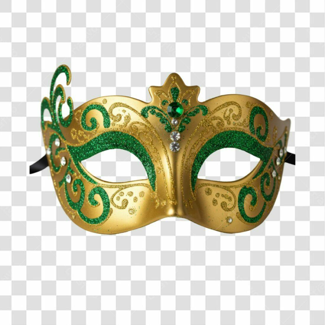 Máscara Carnaval Dourada e Verde PNG com fundo transparente
