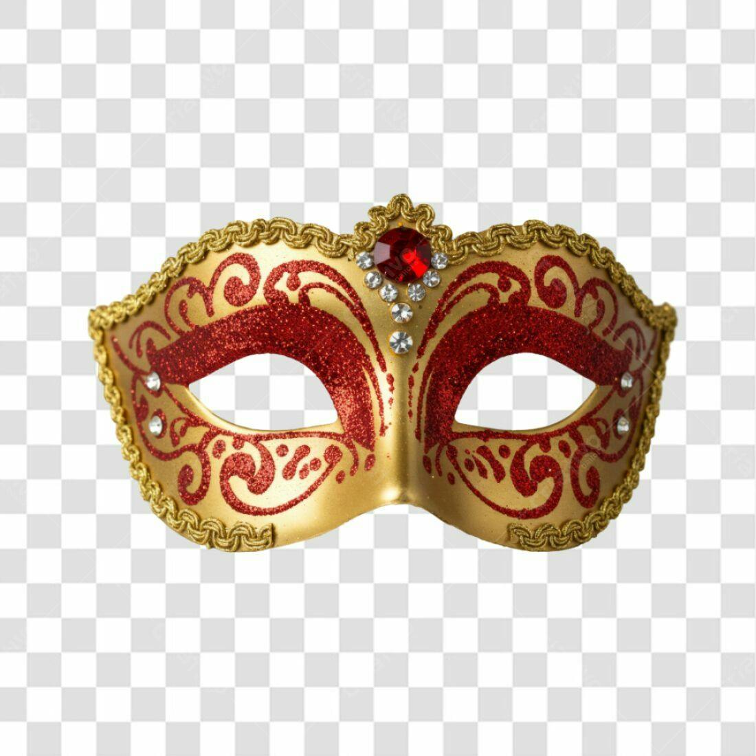 Máscara Carnaval Dourada e Vermelha PNG com fundo transparente