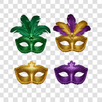 Máscara De Carnaval Colorida Sem Fundo Png Festiva Flyer Folia Frevo Elemento 3D