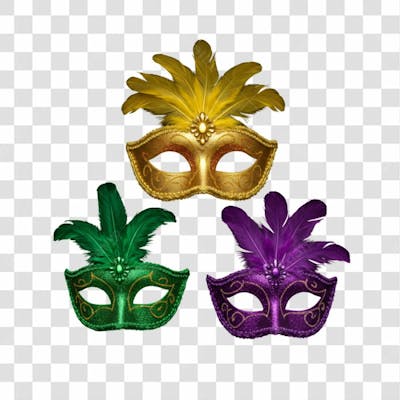 Máscara De Carnaval Colorida Sem Fundo Png Festiva Flyer Folia Frevo Elemento 3D