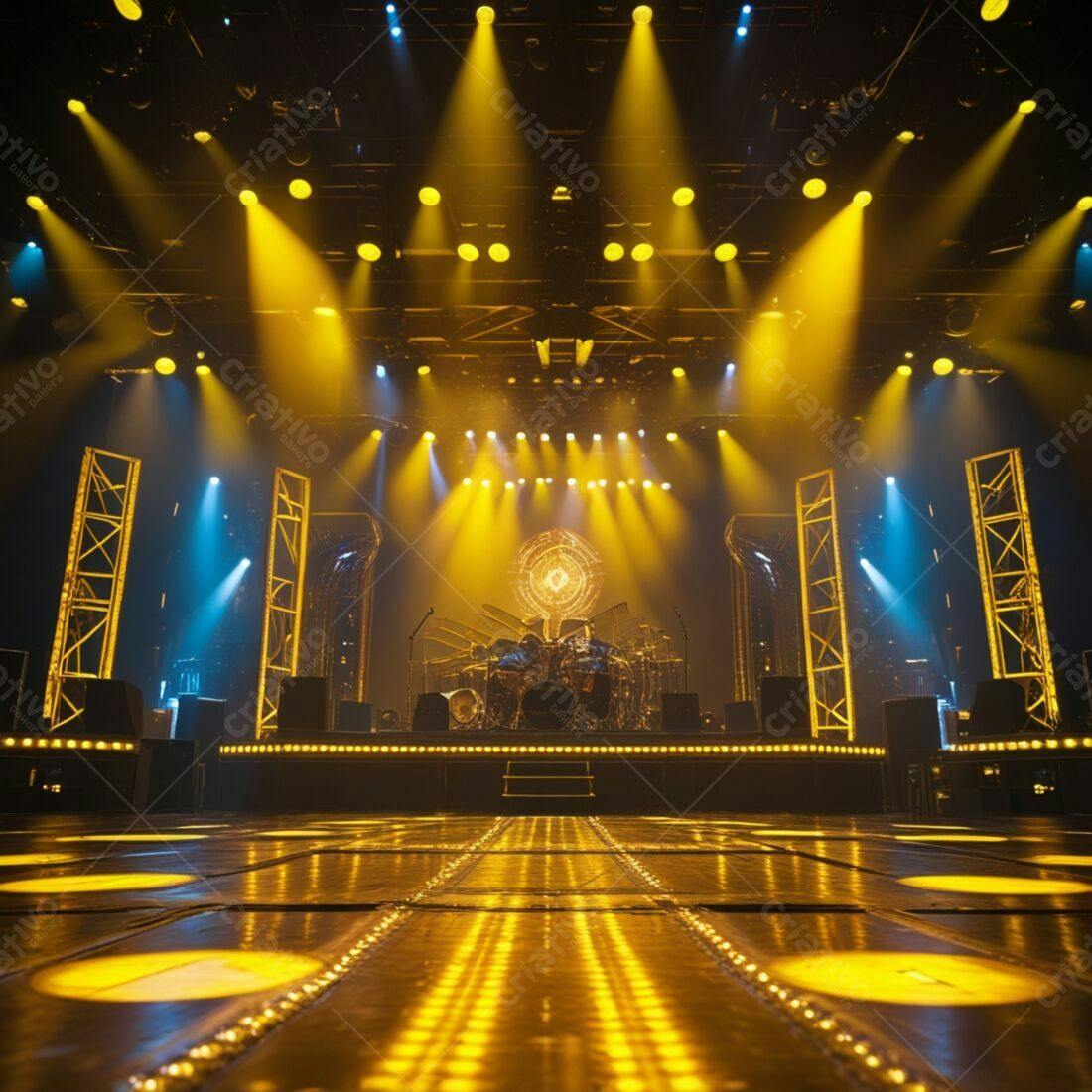 Palco de Show Iluminado Amarelo e Azul