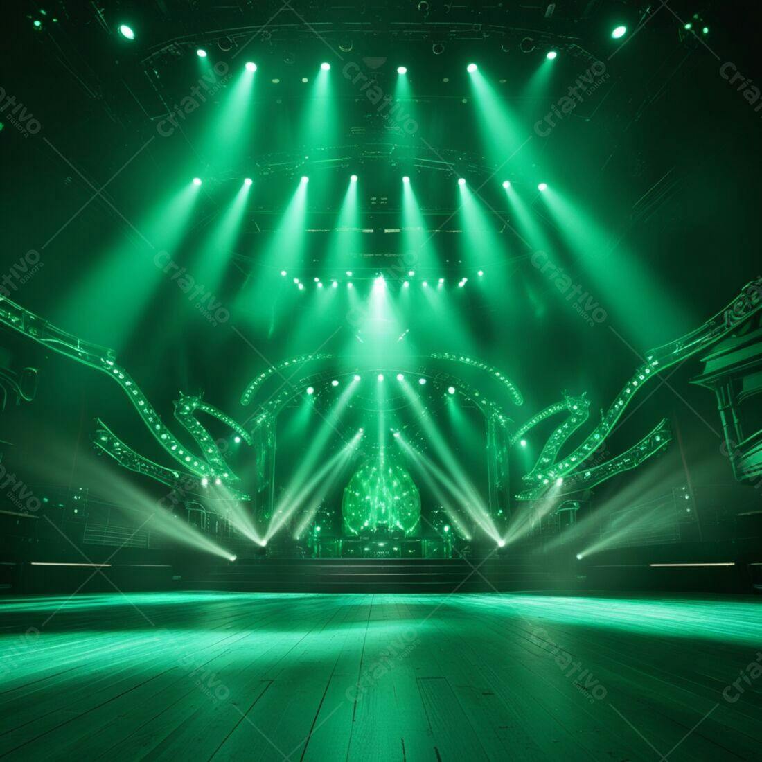 Palco iluminado em verde para show