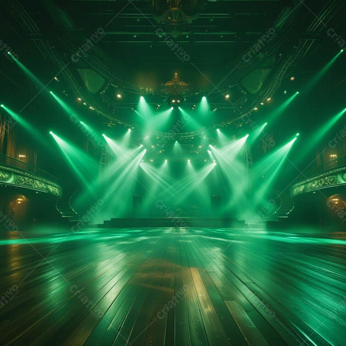 Palco iluminado em verde para show