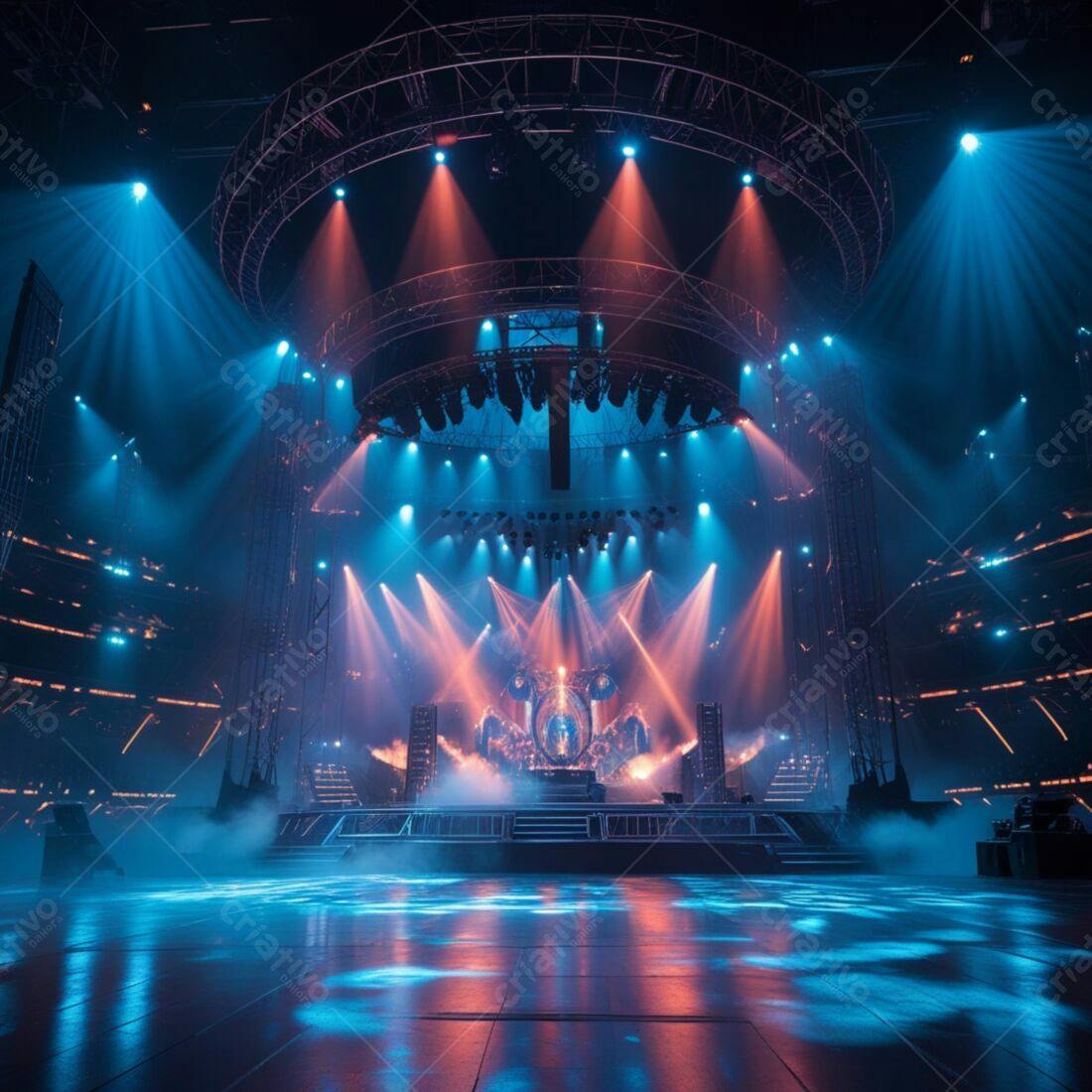 Palco de Show com Iluminação Azul e Laranja
