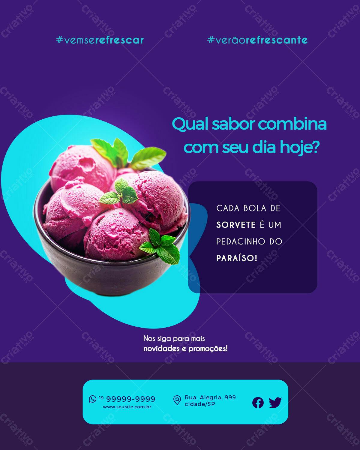 Post para Redes Sociais Sorveteria PSD Editável