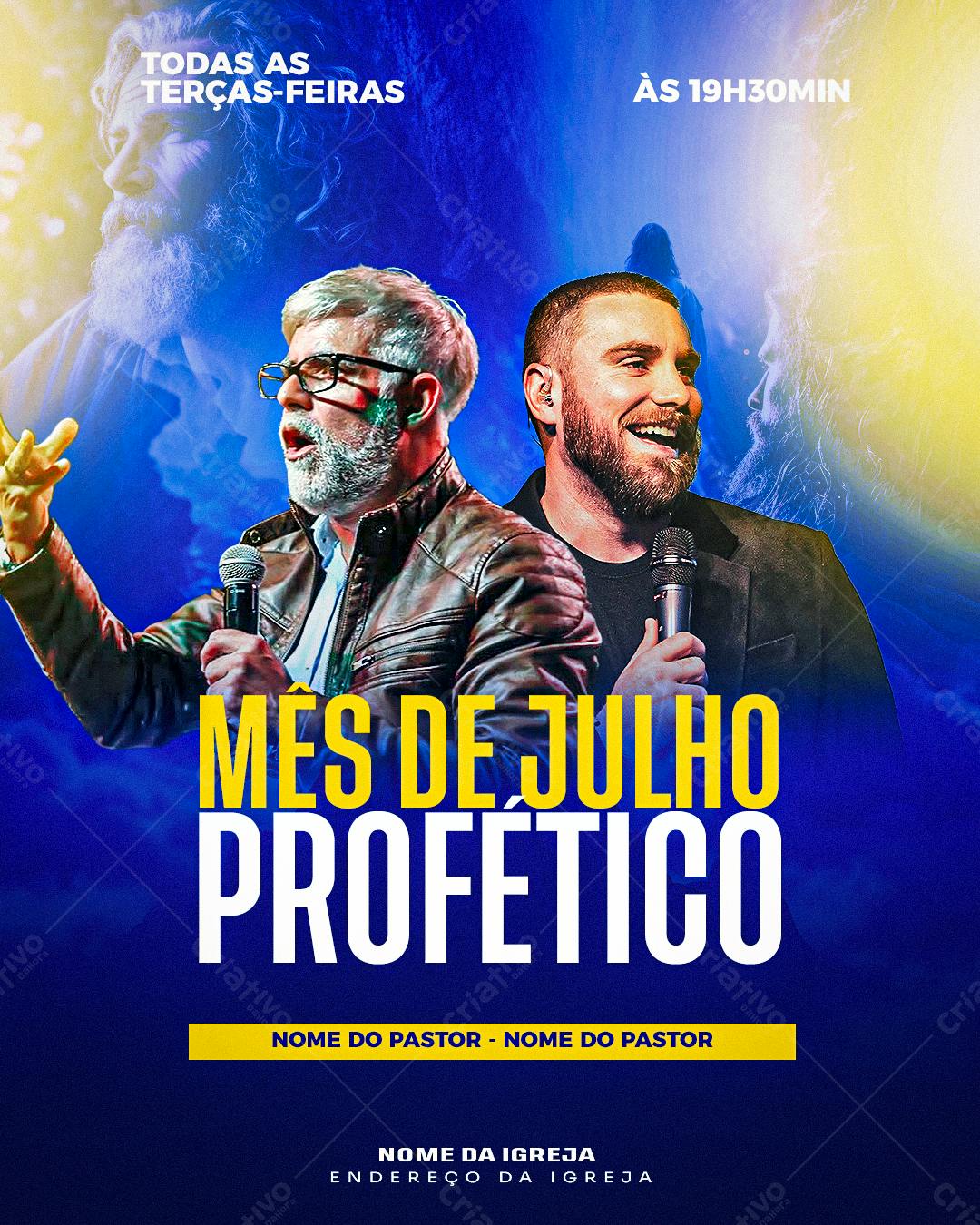 Flyer Igreja Mês Profético de Julho PSD Editável