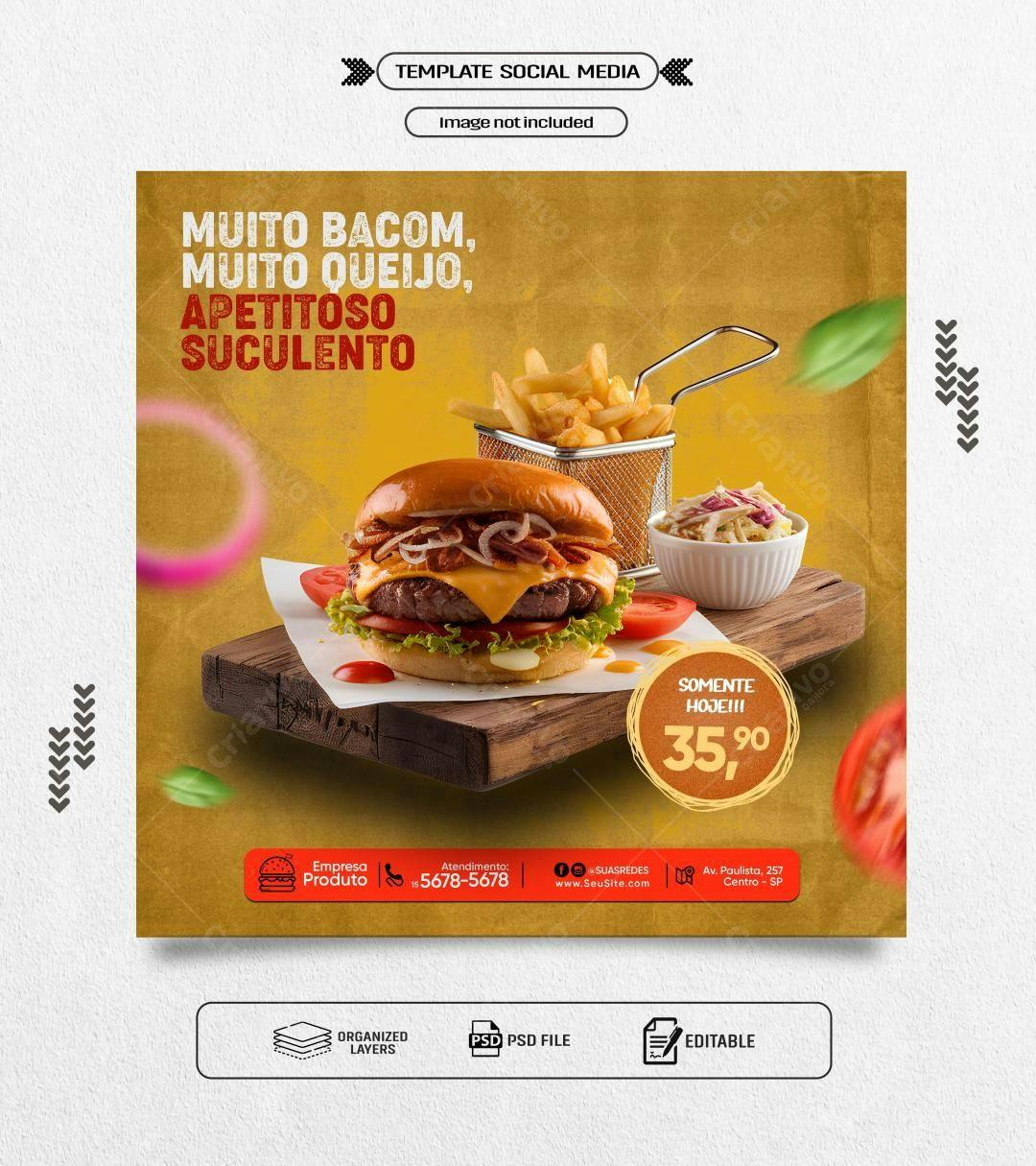 PSD Flyer para Promoção de Hambúrguer - R$35,90 PSD Editável