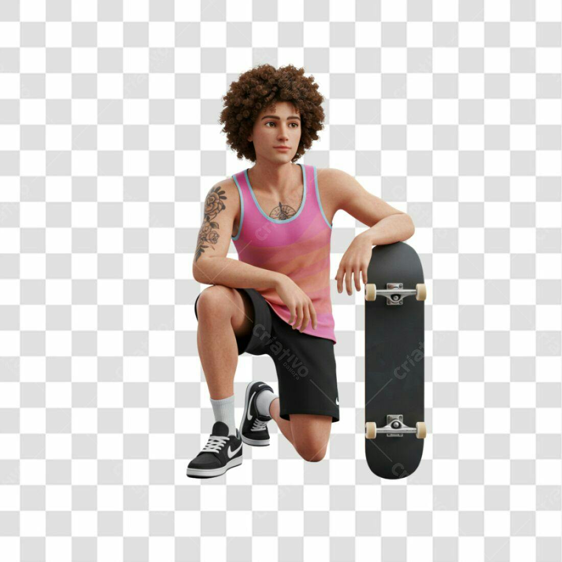 Mockup jovem com skate PNG com fundo transparente