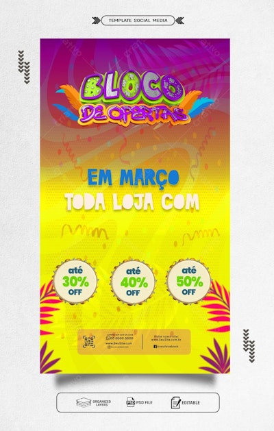 Flyer Carnaval com Descontos PSD Editável