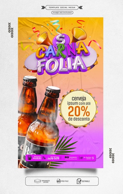 Flyer Carnaval com Promoção de Cerveja PSD Editável