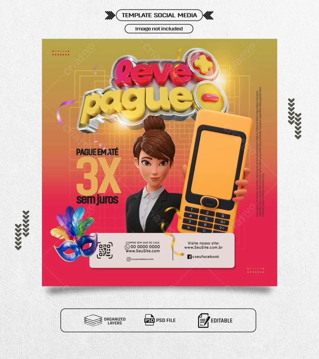 Flyer Promoção 3x sem Juros PSD Editável